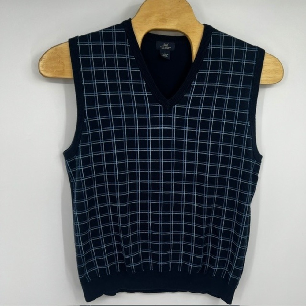 Brooks Brothers 346 Men's Large Navy Blue Pima Cotton V-Neck Sweater Vest